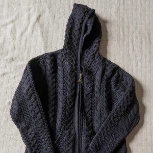 Hooded Aran Zipper Cardigan, Navy